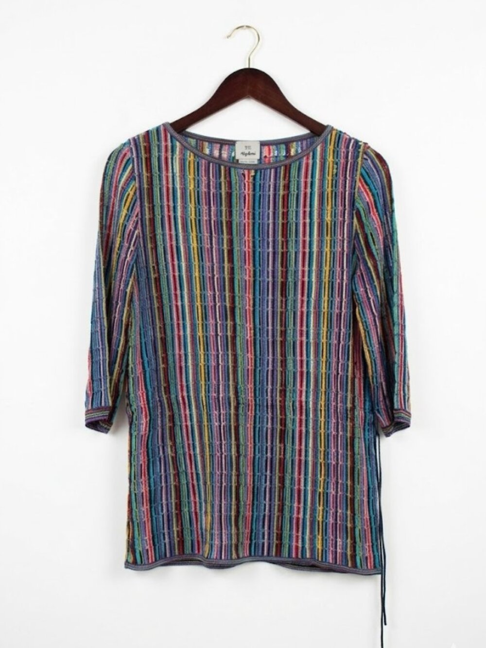 Marble Scotland Colorful  RainboOpen-Knit Striped Tunic Sweater cover up medium